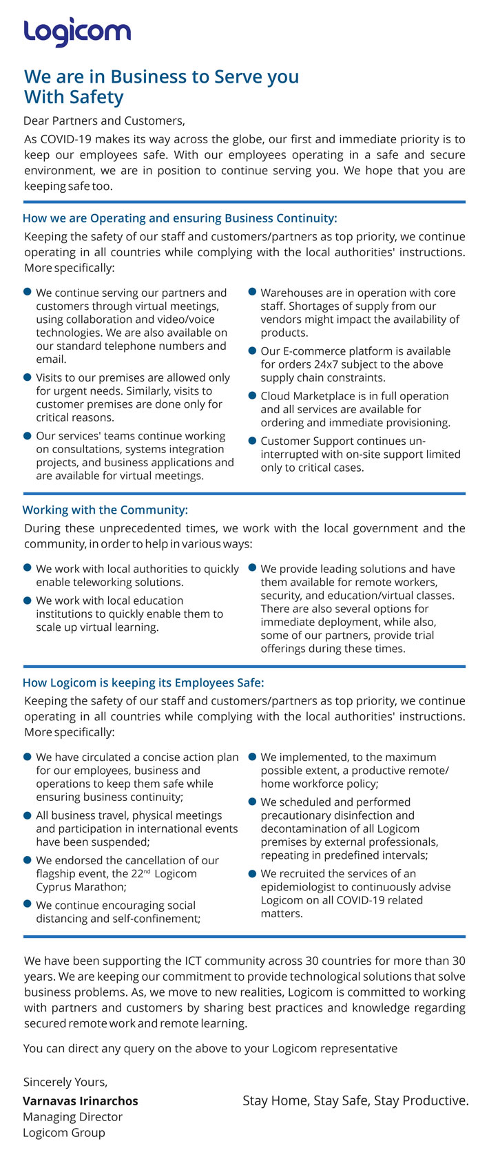 We are in Business to Serve you With Safety